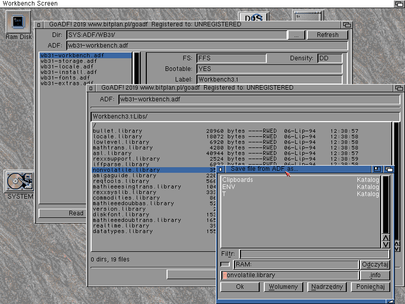 GoADF! running on Workbench screen